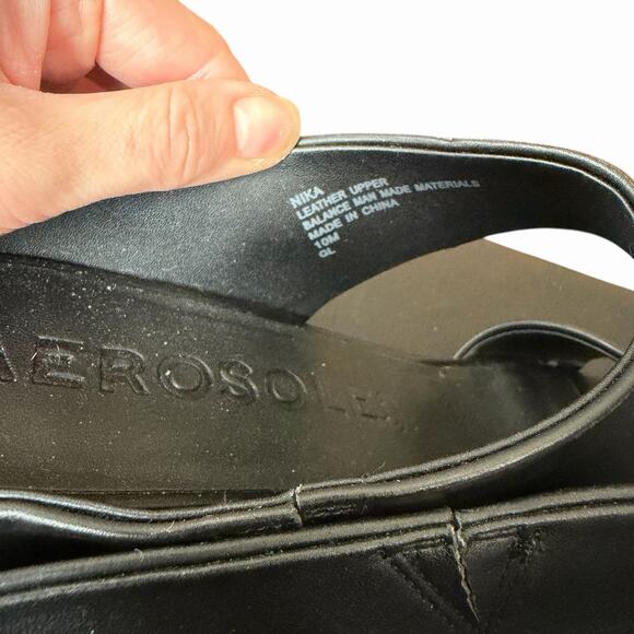 Aerosoles 10 Nika Comfort Sandals Slip On Block Thick Heel Black Leather - Picture 9 of 10